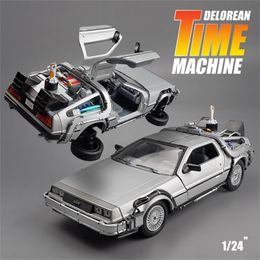 Diecast modelauto lelly 1 24 legering auto DMC-12 DeLorean Back to the Future Time Machine Metal Toy for Kid Gift Collection 220919