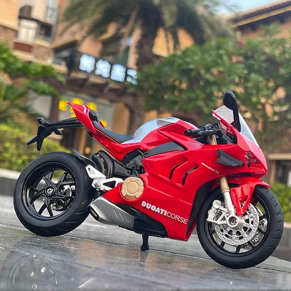 Diecast Model Cars 1/12 Ducati Panigale V4S Racing Cross-country Moto Modèle Simulation Alliage Jouet Rue Moto Modèle Collection Enfants GiftJ230228