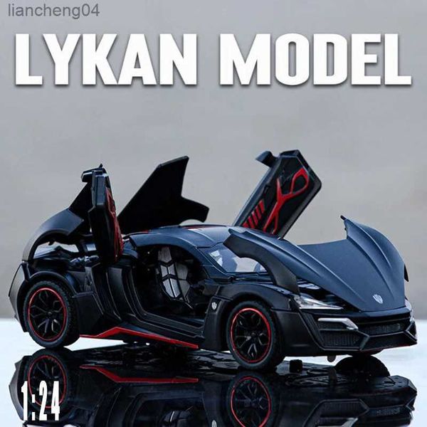 Voitures miniatures moulées sous pression 1/24 Lykan Hyper Sports Car Alliage Pull Back Car Model Simulation Son et lumière peuvent ouvrir la porte Diecast Toy Car Boy Toys Cadeau