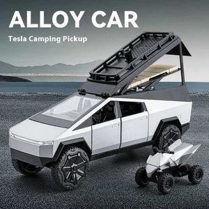 Modèle Diecast Cars 1 24 Tesla Cybertruck Pickup avec plage moto simulation haute simulation en alliage en alliage miniature modèle léger modèle pour petit ami pour petit ami