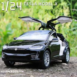 Diecast Model Cars 1 24 Tesla Model X SUV Ally Auto Model Diesel Metal Voertuigen Automodel Simulatie Collectie geluid en Light Children Toy GiftSl2405