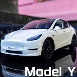 Diecast Model Cars 1 24 Tesla Model Y Modèle 3 avec station de charge Alloy Car Die Cast Metal Toy Car Model Sound and Lighting Childrens Series GiftSL2405