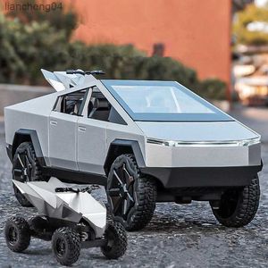 Modèle de voiture moulé sous pression 1/24 Teslas Cybertruck Pickup en alliage, jouet en métal moulé sous pression, véhicules tout-terrain, modèle de camion, simulation sonore, lumière, cadeaux pour enfants