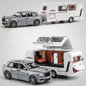 Coches a escala 1/32 Remolque de aleación RV Camión Modelo de coche Vehículo todoterreno recreativo de metal fundido a presión Modelo de coche Camper Sonido y luz Juguete para niños Gift1L23116