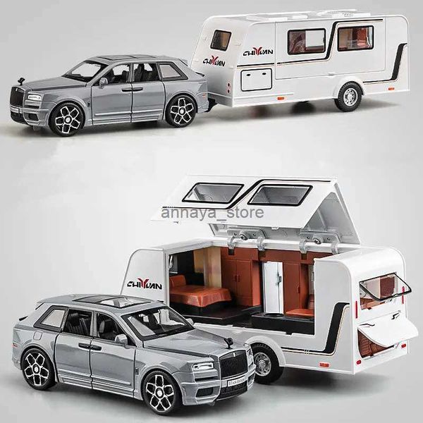 Modèle de voiture moulé sous pression 1/32 en alliage remorque RV camion modèle de voiture en métal moulé sous pression véhicule tout-terrain de loisirs modèle de voiture de camping-car son et lumière jouet pour enfants cadeau 1L23116