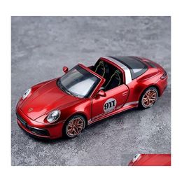 Diecast Model Cars 1 32 Porsche 911 917 Alloy Car Miniatura Targa Convertible Supercar para niños Regalo Metal Vehicle Kid Toys Boys Dhhg6