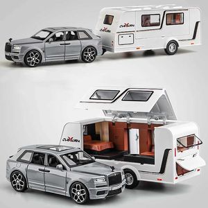 Diecast Model Cars 1 32 Rolls Royce Cullinan Remorque RV ALLIAGE MODEAU MODÈLE DI CAST MÉTAL OFF ROAD CAMPING MODEAU SON SON ET LETTRES CHIDRENS TOUEL