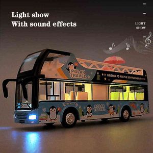 Modèle Diecast Cars 1 50 Double-Decker Open Top Bus Simulation Alloy Sound and Light Children's Educational Toy Car Model Gift 0915