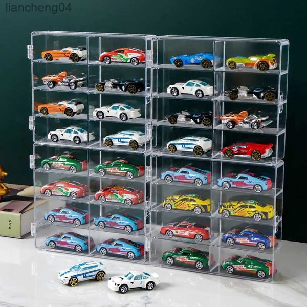 Diecast Model Cars Caja de almacenamiento para modelo de coche a escala 1/64, estante de exhibición transparente con 8 ranuras, contenedor de almacenamiento a prueba de polvo para coche de juguete para colección de juguetes