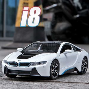 Diecast Model Cars 124 BMW I8 Supercar Alloy Car Diecasts Toy Vehicles Car Model Sound and light Pull back Car Toys For Kids Gifts x0731