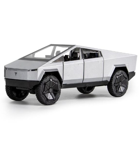 Diecast Model Cars 124 Tesla Cybertruck Pickup Alloy Diecasts Toy Véhicules Metal Toy Car Model Sound and Light Pull Back Collect917421449