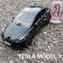 Diecast Model Cars 124 Tesla Model Y Model 3 Roadster Legering Model Auto Speelgoed Diecasts Metal Casting Geluid en Licht Auto Speelgoed Voor Kinderen Voertuig x0731