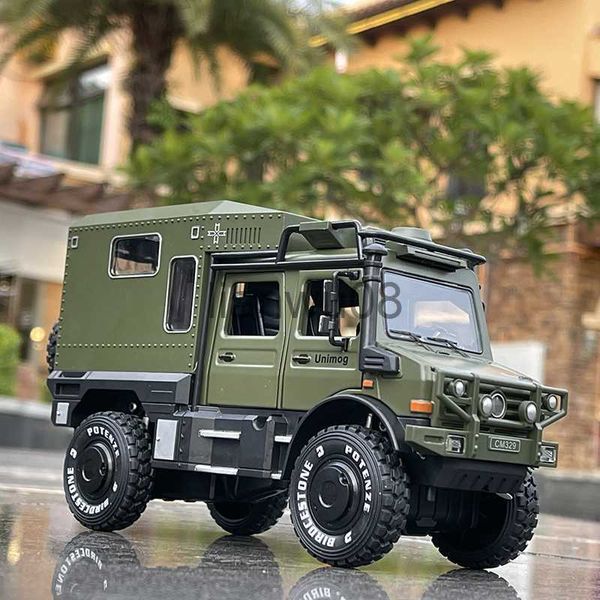 Diecast Model Cars 128 UNIMOG U4000 Motorhome Alliage Crosscountry Touring Car Model Diecasts Toy Offroad Vehicles Modèle de voiture Simulation Enfants Cadeaux x0731