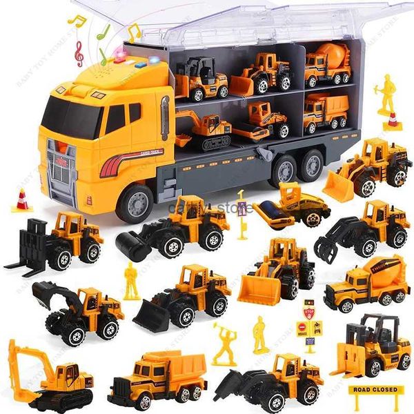 Modèles de voitures moulées sous pression 13 en 1, jouets de Construction, camion de transport de véhicules moulés sous pression, ensemble de voitures, pelle, camion à benne basculante, pelle rétrocaveuse pour garçons et enfants, cadeaux L231114