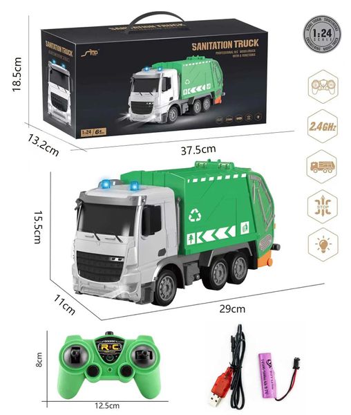 MODÈLE DICAST CARS 2,4G RC Transport Garbage Camion Musique Light Radio Contrôle Electric Sanitary Vehicle Simulated Childrens Toys J240417