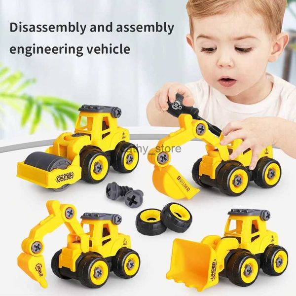 Modèle de voiture moulé sous pression 4 pièces jouets de véhicule d'ingénierie pour enfants bricolage vis Construction pelle tracteur Bulldozer modèles voiture garçons jouets pour enfants cadeau L231114