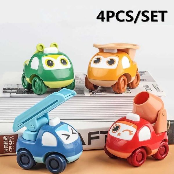 Voitures miniatures moulées sous pression 4 pièces/ensemble jouets de voiture d'ingénierie de dessin animé mignon pour enfants de 0 à 3 ans mélangeur de Construction camion à benne basculante voiture inertielle cadeaux d'anniversaire pour bébé L20310/7