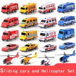 Diecast modelauto's 5 stuks auto- en helikopter set speelgoed kinderen plastic auto's brandweerwagens taxirodellen rollenspel games kinderen kerstcadeaus wx