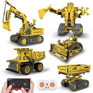 Diecast Model Cars 5in1 Technology Automotive Excavator Application Program Remote Control Power Blocing Blocy Blocing Engineering Tamin Toy Enfants J240417