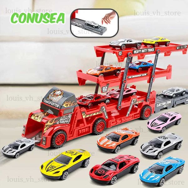 MODÈLE DICAST CARS 7PCS MODEAU DE CAR MODÈLE TRANSPORT VOITURE VECHILE DE CRUMIÈRE LIGNE VÉHICULES TROIS TROISEURES Éjection pliante Railcar garçons Catapult Rail Toys Boys T240309