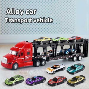 Modèle Diecast Cars Alloy Container Truck pliage pour recevoir un puzzle international pour enfants Thanksgiving grand camion modèle garçon d'anniversaire cadeau Toy Car wx