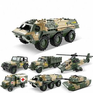 Diecast model auto's Alloy Metal Car Clock Simulation Militaire Tank Armored Vehicle Childrens Toy Model Helicopterl2405