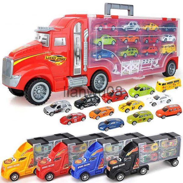 Diecast Model Cars Big Transport Car Container Carrier Big Truck Vehículos Juguetes con Mini Diecast Cars Modelo Juguetes para niños Niños Regalos de cumpleaños x0731