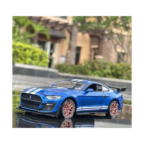 Diecast Model Cars Car 1 32 High Simation Supercar Ford Mustang Shelby Gt500 Alliage Pl Back Kid Toy 4 Open Door Cadeaux pour enfants 22092 Dhqwo