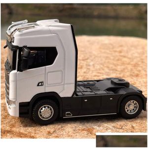Diecast Model Cars CAR 1 50 Schaal Truck Toys S730 Tractor met container Semi-oplegger PL Back Sound Lights for Children Boys Gifts Dro OT97P