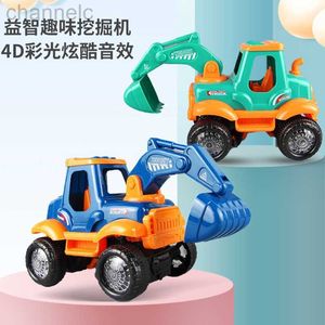 Coches en miniatura fundidos a presión para niños, coches de ingeniería grandes, juguetes, excavadora eléctrica Universal, sonido y música ligera, Bulldozer acrobático