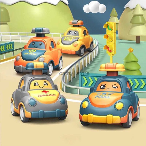 Modèle de voiture moulé sous pression pour enfants, jouet de dessin animé, mini véhicule à tirer, presse Go, taxi, ambulance, camion de pompiers, ensemble éducatif pour enfants garçons L2403