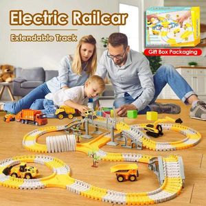 Diecast modelauto's Childrens Electric Track speelgoed engineering Mini Cars Set Puzzle Boy Toy Track Car Train Train Trainy Childrens en kerstcadeau WX