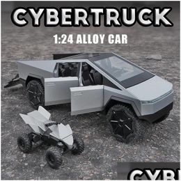 Diecast Model Cars Diecast Model Car 1 24 Tsila Cybertruck Truck Alloy Toy Diecasts Vehículos Pickup Motocicleta Decoración Kid Boys Toy Oteoq