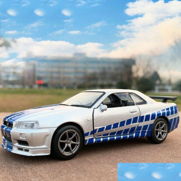 Modèle réduit de voiture moulé sous pression modèle haute simulation 1 36 Nissan Gtr R34 Skyline Ares Diecasts véhicules jouets en métal la voiture rapide et furieuse K Dhf9N