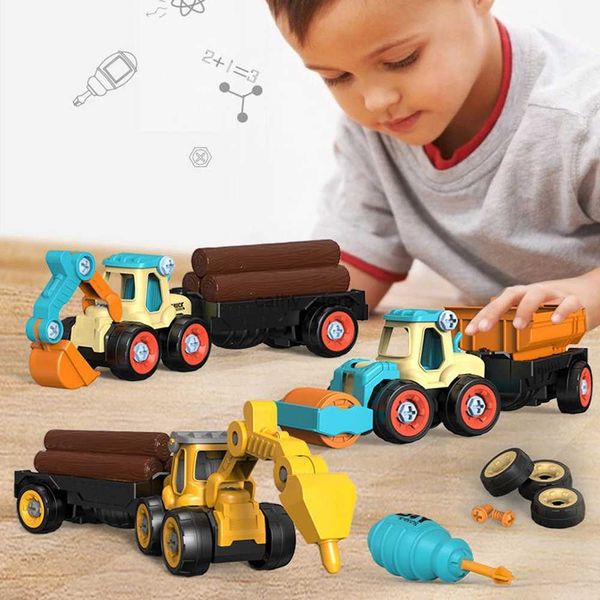 Diecast Model Cars DIY Tuerca Desmontaje Ciudad Ingeniería Camión Coche Excavadora Bulldozer Tornillo Niños Herramienta Creativa Juguetes Educativos Modelo para Niños Pequeños L231114