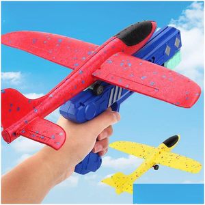 Diecast Model Cars Foam Plane 10M Launcher Catapt Airplane Gun Toy Niños Juego al aire libre Bubble Shooting Fly Roundabout Toys 220617 Dhhg8