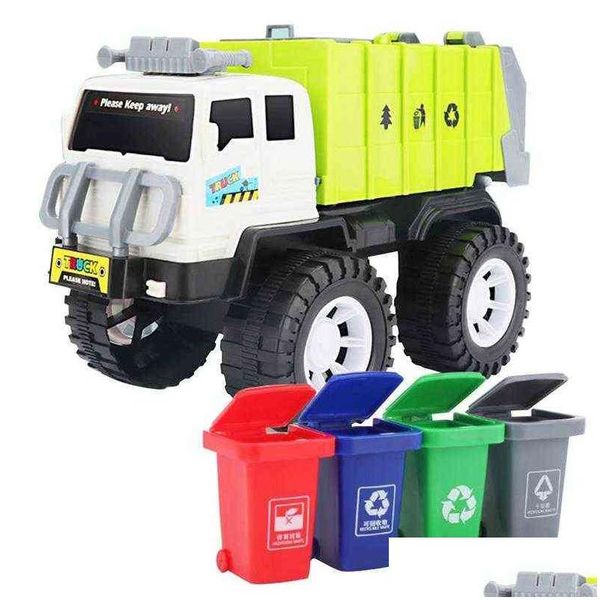 Diecast Model Cars Garbage avec 4 canettes de tri Gestion des déchets Recyclage Camion Toy Set Enfants Cadeaux Véhicules Jouets Trash Car 0915 Drop Dh79U