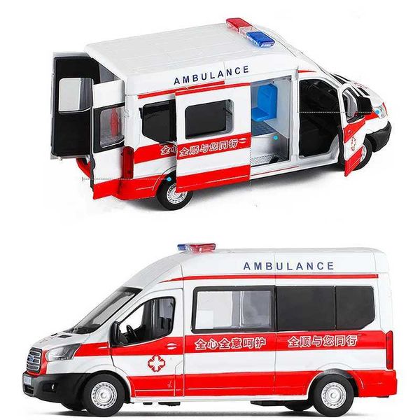 Modelo de Diecast Cars de alta calidad aleatada de regreso al Modelo de ambulancia 1 32 Toyadores de vehículos de sonido y rescate ligero Entrega gratuita