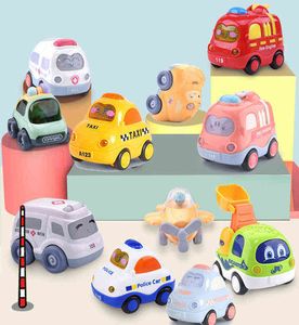 Diecast Model Cars Kawaii Mini voiture 4Pcs / set Cartoon Pull back Car jouets pour bébés Resistance to Fall Vehicle light up music Toys For Children 0915