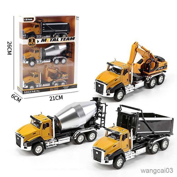 Diecast Model Cars Pack de Diecast Engineering Construction Vehicles Dump Mixer Truck 1/50 Scale Metal Model Cars Pull Back Car Toys R230807