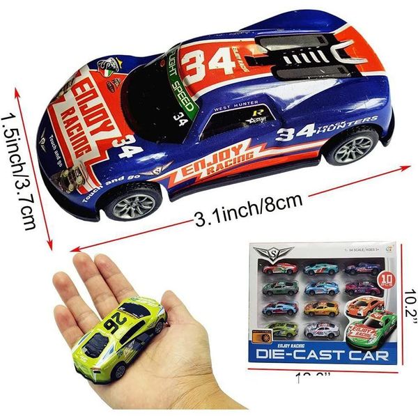 Diecast Model Cars Pl Back Racing 10 piezas Vehículos de carrera fundidos a presión Color de metal liviano de 3 pulgadas como juguetes de entrega aleatoria Regalos Dh5Vv