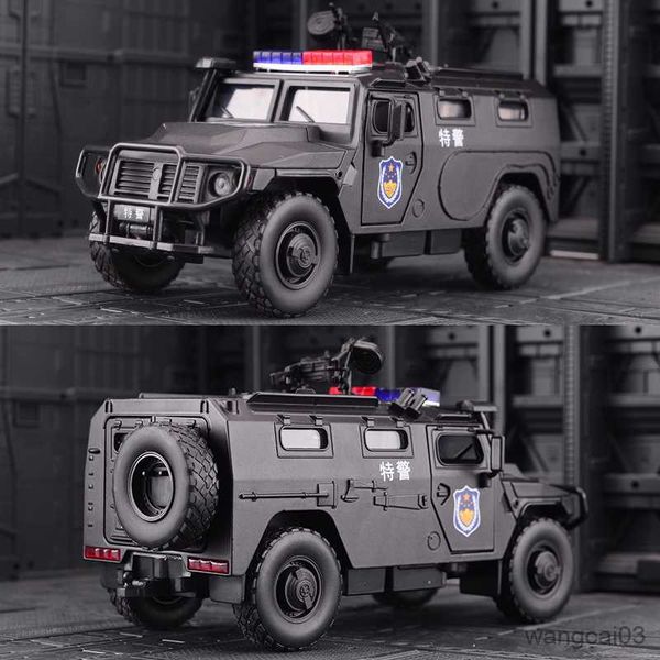 Diecast Model Cars Russian Tiger Alloy Armored Car Model Diecasts Metal Toy Tigers Modelo de coche a prueba de explosiones Sonido y luz Regalos para niños R230807