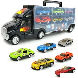Diecast Model Cars Transport Carrier Truck Toy avec 6 élégants jouets de course en métal Véhicule Carrying Case Drop Delivery Gifts Dhpzf