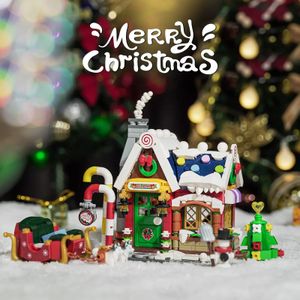 Gegoten model Kersthuisbouwsteensets Speelgoed met LED-verlichting Santas Bezoek Geweldig vakantiecadeau-idee voor kinderen 231109