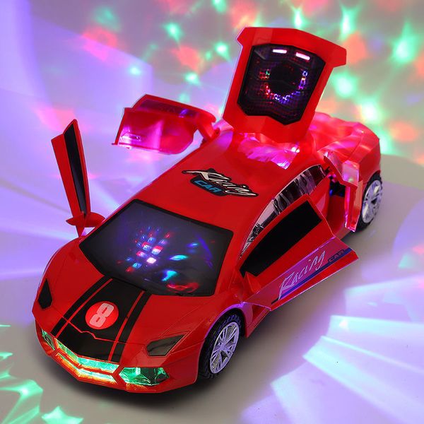 Diecast Model Dancing Dancing Rotation Universal Car Squast Car with Lights Open Auto The Door Boy Children's Toys 230811