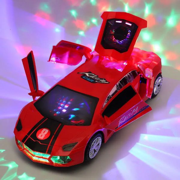 Modèle moulé sous pression danse déformation rotation voiture universelle cascade électrique avec lumières ouvrir automatiquement la porte garçon jouets pour enfants 231202