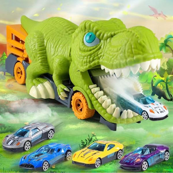 Modèle moulé sous pression dinosaure jouet jouer véhicule jeu pour garçon voiture camion enfants Montessori cadeau enfant piste de course avec Mini 230605