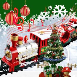 Diecast model Elektrische kersttrein Speeltspoorwegsporen met muziek Santa Claus Tree Decoration Gifts 231123
