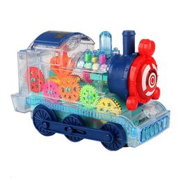 Diecast model elektrische kinderuitrustingstrein met zwaailichten Transport mechanisch leerspeelgoed voor kind Kerstjaarcadeau 230912