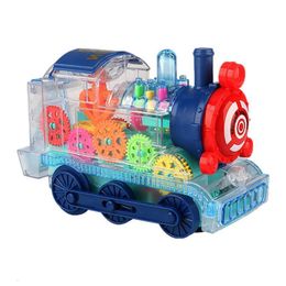 Modelo fundido a presión Tren de engranajes eléctrico para niños con luces intermitentes Transporte Juguete de aprendizaje mecánico para niños Regalo de año de Navidad 230912